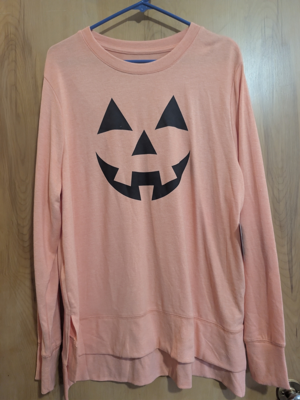 Long Sleeve Pumpkin Face Tee - Peach